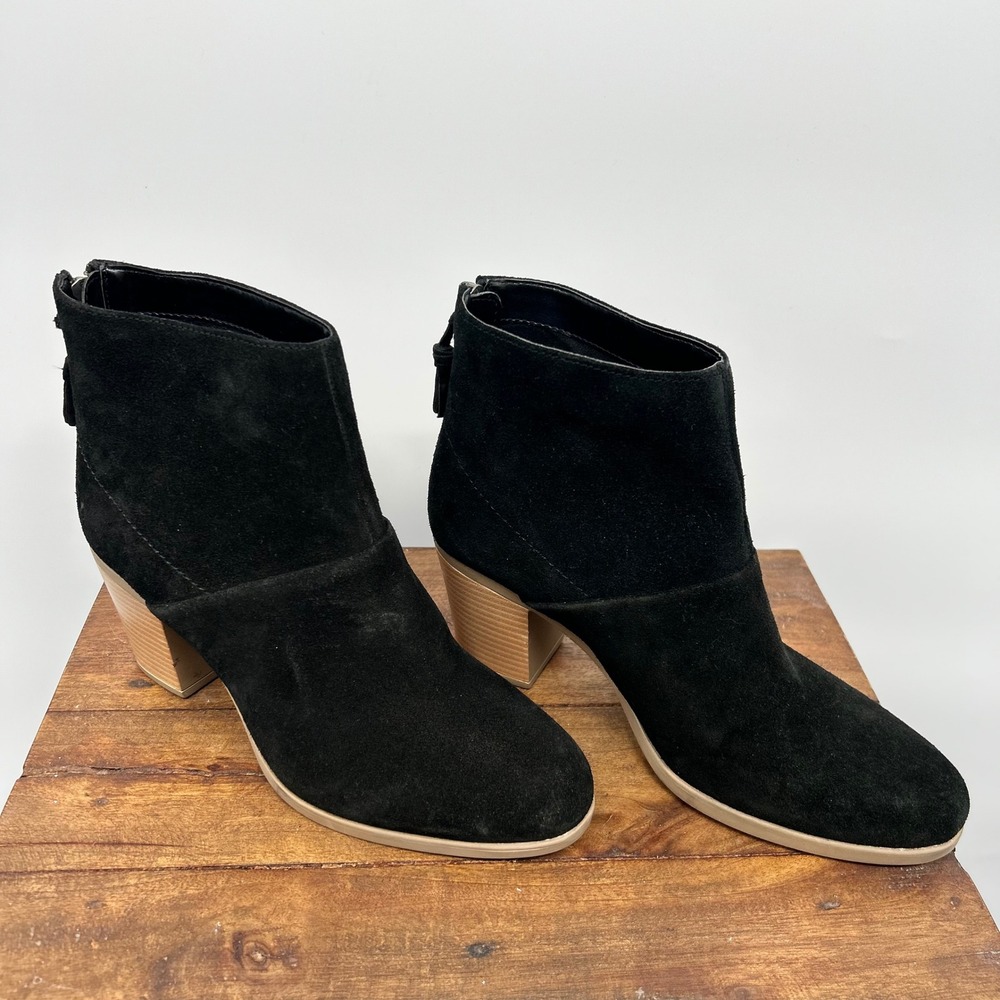 Hush Puppies Womens Black Suede Tassel Back Zip Block‎ Heel Ankle Boots Size 10 - Picture 7 of 8